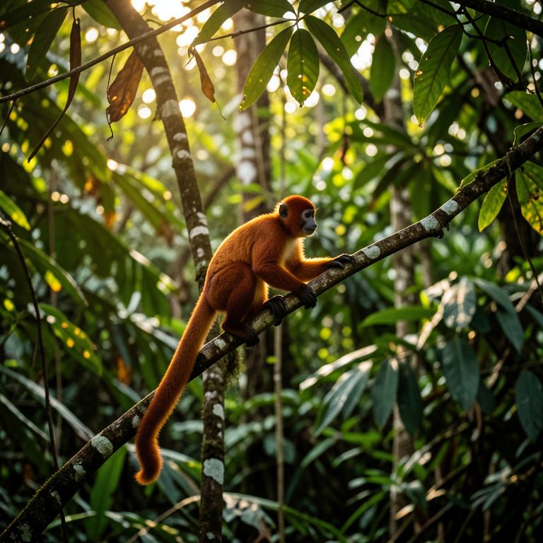 Red colobus monkey on a branch in Jozani forest